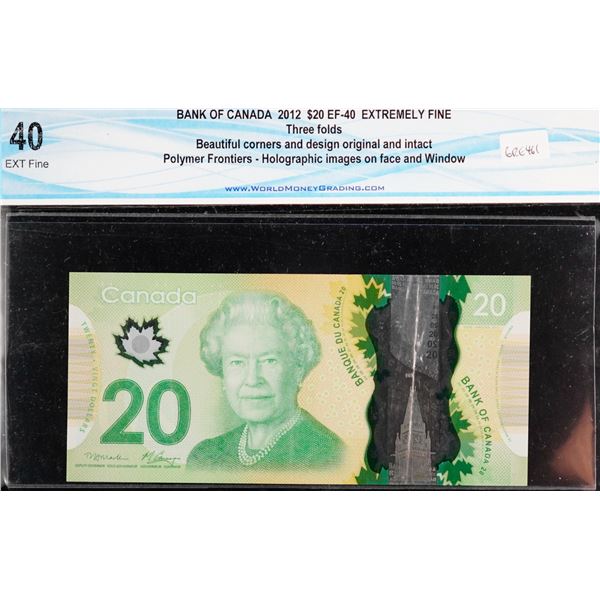 Ladder Note;  2012 $20 BC-71a #BIH3456789 WMG Extra Fine-40.  Ascending number.