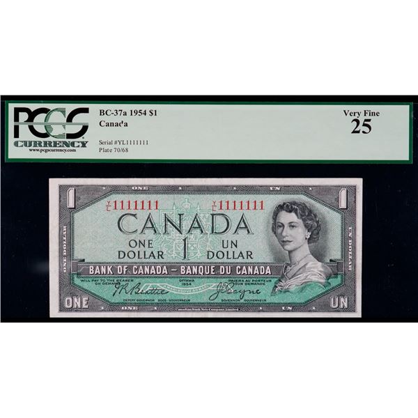 Solid; 1954 $1 BC-37a N1-I #Y/L 1111111 PCGS  Choice Very Fine-25