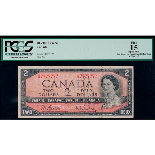 Solid; 1954 $2 BC-38b N1-I #J/R 7777777 PCGS Choice Fine-15 App.