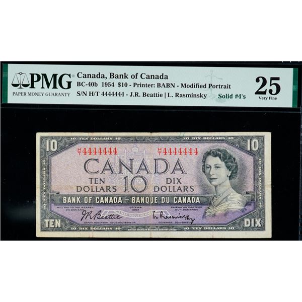 Solid; 1954 $10 BC-40b N1-I #H/T 4444444 PMG Choice Very Fine-25