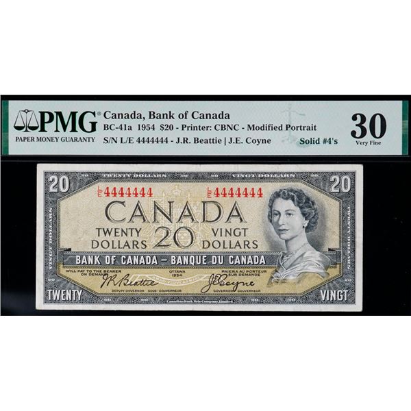 Solid; 1954 $20 BC-41a N1-I #L/E 4444444 PMG Choice Very Fine-30