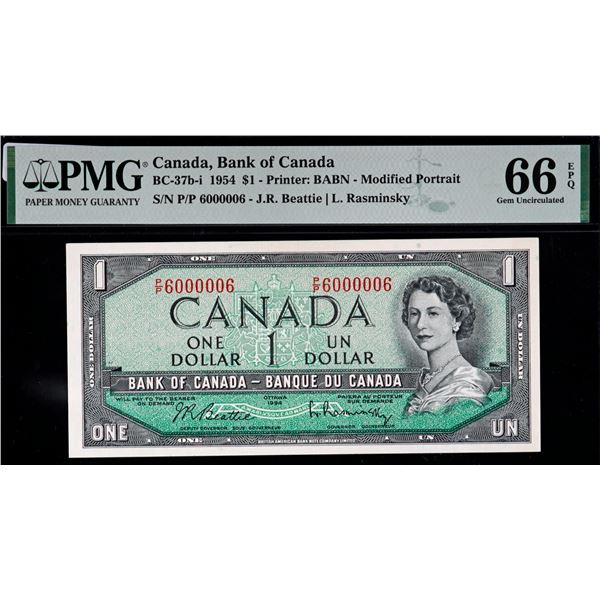 RADAR;1954 $1 BC-37b-i N1-ii #P/P 6000006 PMG Superb Gem Uncirculated-66 EPQ