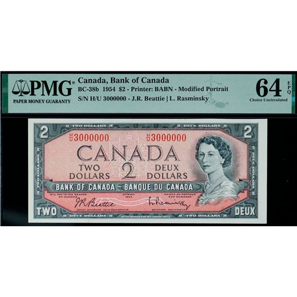 Million; 1954 $2 BC-38b N3 #H/U 3000000 PMG Choice Uncirculated-64 EPQ
