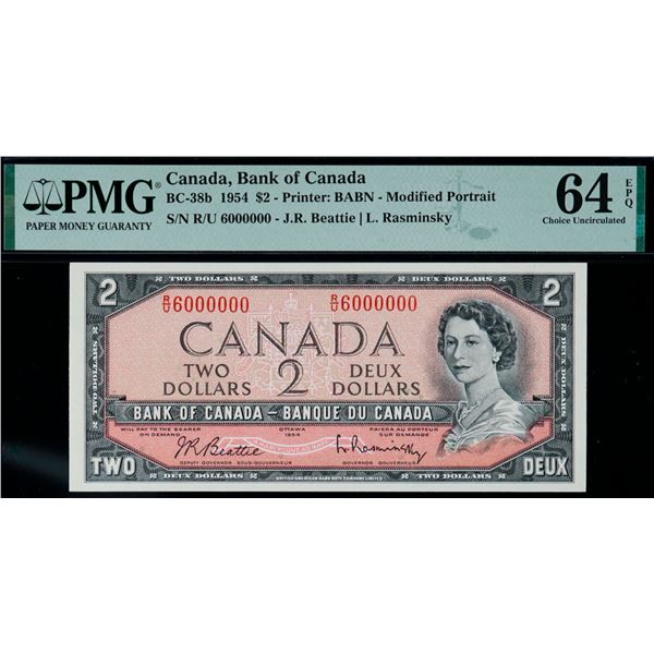 Million; 1954 $2 BC-38b N3 #R/U 6000000 PMG Choice Uncirculated-64 EPQ
