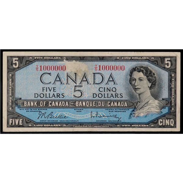 Million; 1954 $5 BC-39b #Y/S1000000 VF with scuff.