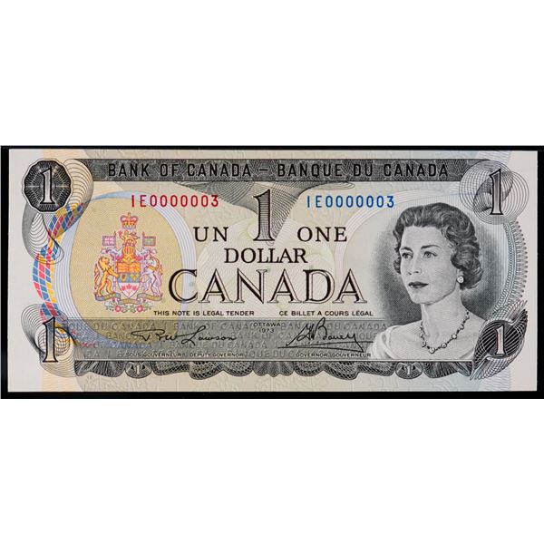 Low Number; 1973 $1 BC-46a N5-ii #IE 0000003 PMG Gem Uncirculated-65 EPQ