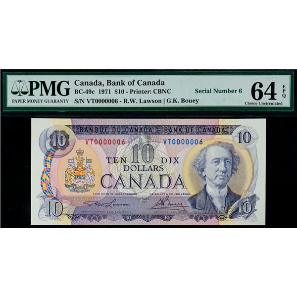 Low Number; 1971 $10 BC-49c N5-ii #VT 0000006 PMG Choice Uncirculated-64 EPQ