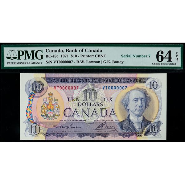 Low Number; 1971 $10 BC-49c N5-ii #VT 0000007 PMG Choice Uncirculated-64 EPQ