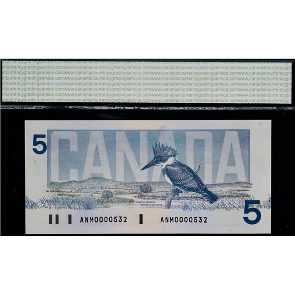 Low Number;  1986 $5 BC-56d-i-N5-iv #ANM0000532, CCGS Superb Gem Uncirculated-66.