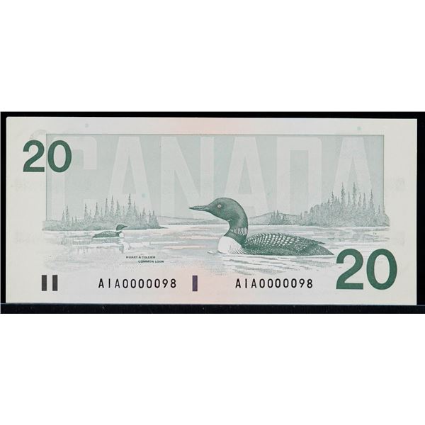 Low Serial Number; 1991 $20 BC-58a-ii #AIA0000098 UNC or better.