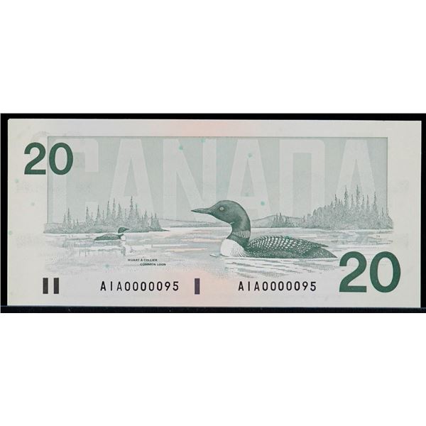 Low Serial Number; 1991 $20BC-58a-ii #AIA0000095 UNC or better.