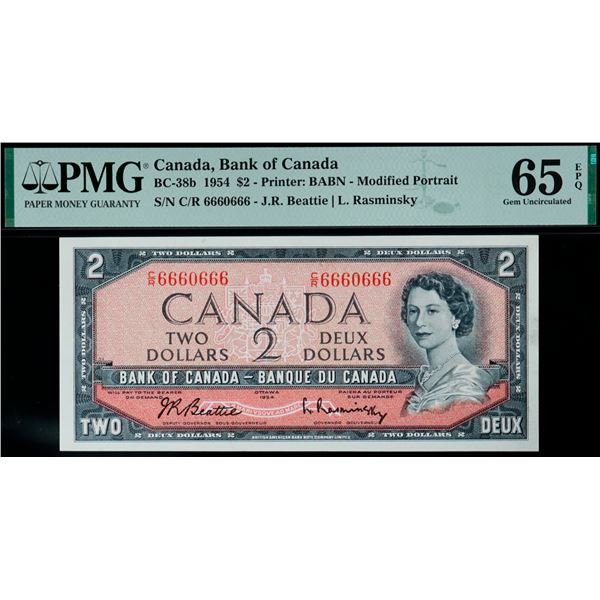 RADAR; 1954 $2 BC-38b #C/R 6660666 PMG Gem Uncirculated-65 EPQ