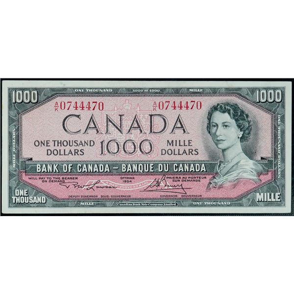 RADAR; 1954 $1000 BC-44d  #A/K0744470, CCCS Choice Very Fine-30. Writing on back.  A cool example an