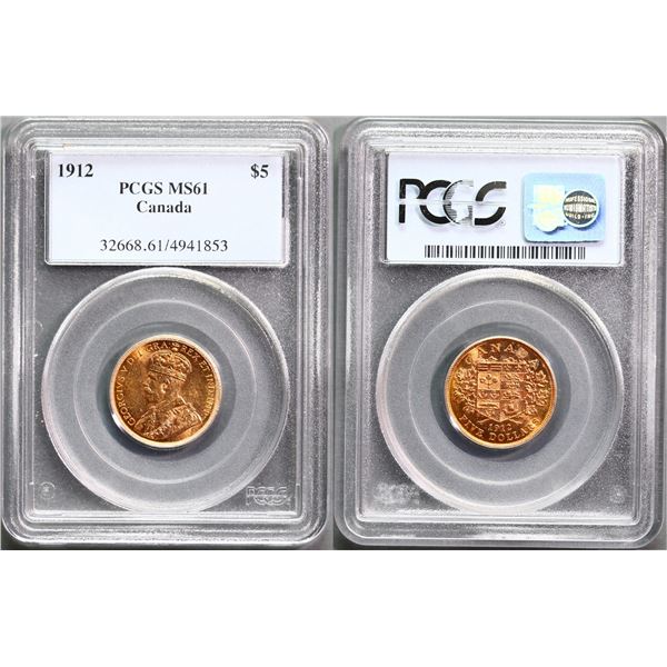 1912 $5 Gold PCGS Mint State-61.  Lustrous example.