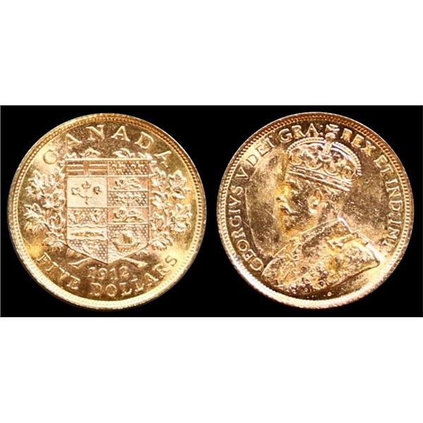 1912 $5 Gold AU-UNC or better.  Lustrous example