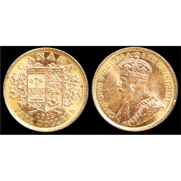 1913 $5 Gold AU-UNC or better.  Lustrous example