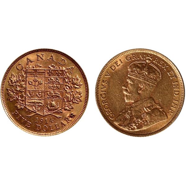 1914 $5 Gold lustrous AU/UNC example.