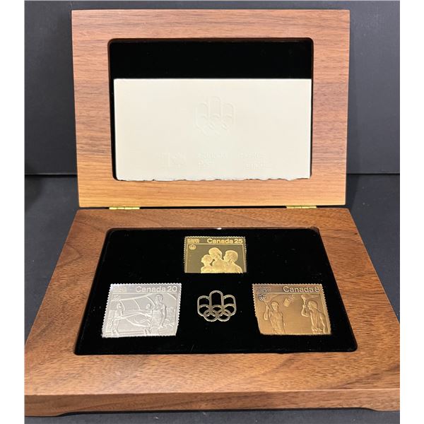 1976 Olympics Canada Post Set of 3 Stamps,  Gold (24kt 23,33grs), Silver (.999 Silver 15,55grs) & Br