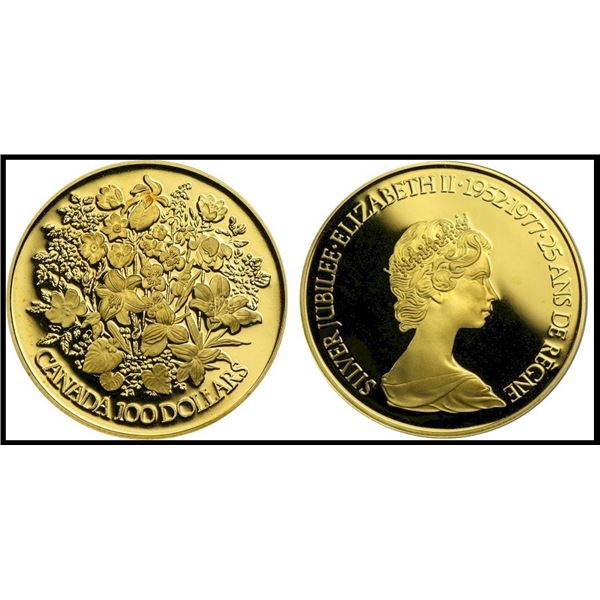 1977 $100 Gold Queen Elizabeth II Silver Jubilee coin in original case.