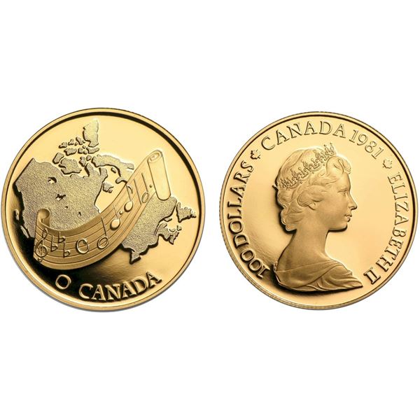 1981 $100 "O Canada" - 22-kt. Gold Coin.