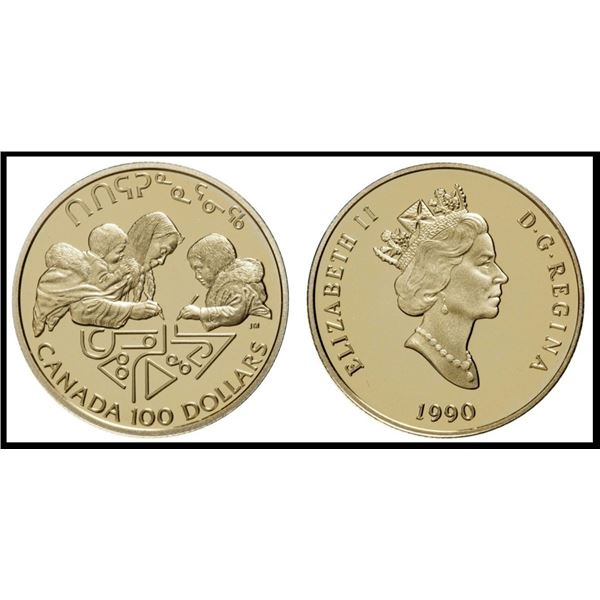 1990 $100 International Literacy Year - 14-kt. Gold Coin.