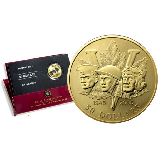 2005 $50 60th Anniversary of the End of The Second World War - 14-Kt. Gold Coin.  0,225oz Gold