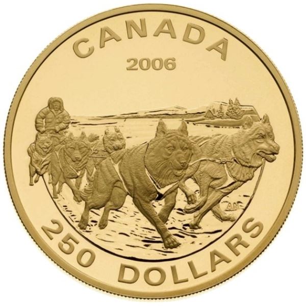 2006 $250 Dog Sled Team -14kt Gold Coin.