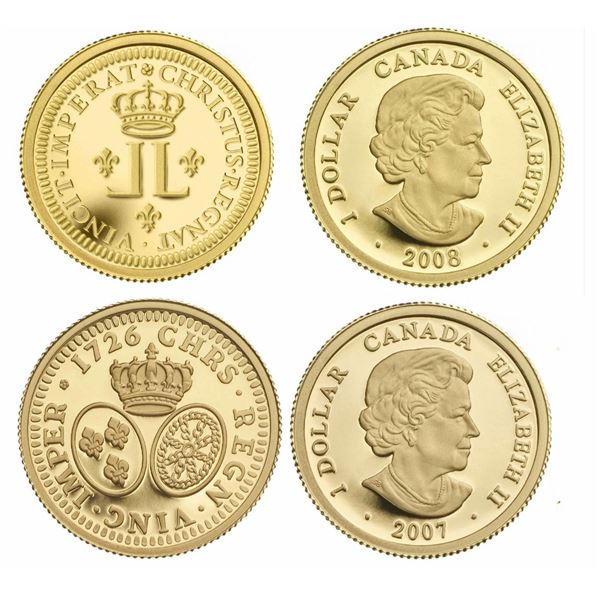 2007 $1 1726 Louis d'or Aux Lunettes, 2008 $1 Gold Louis (1720-1723 Louis d'or aux deux L), CCCSSple