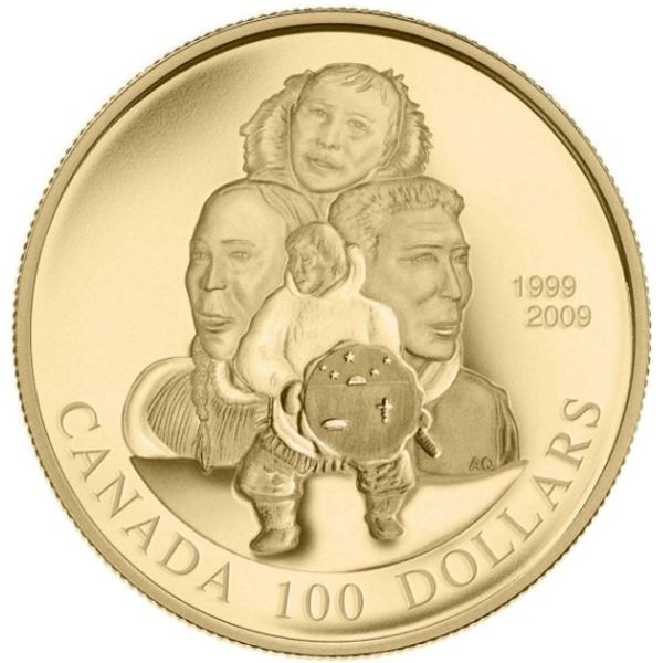 2009 $100 Nunavut, 10th Anniversary - 14-kt. Gold Coin.