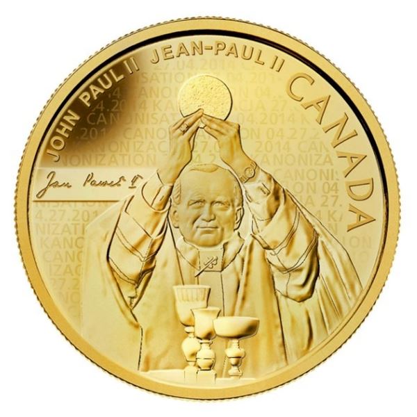 2014 $25 Pope John Paul II - Pure Gold Coin.  0.251 Troy Ounces.  Tax Exempt.