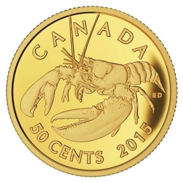 2015 50¢ Lobster: Sea Creatures - Pure Gold Coin.  No cover slip.  Tax Exempt.