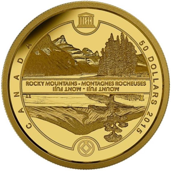 2015 $50 UNESCO at Home & Abroad: Mount Fuji & The Canadian Rockies - Pure Gold Coin.  0.256 Troy Ou
