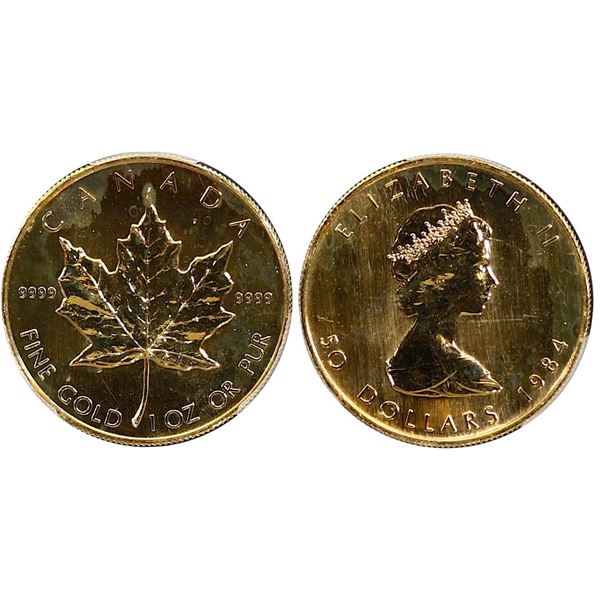 1984 $50 Gold Maple Leaf, PCGS Splendid Mint State-68.