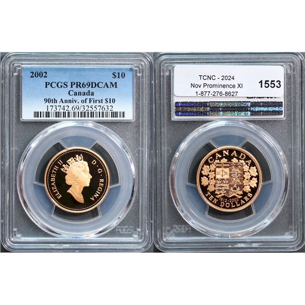 2002 $10 Gold 90th Ann of First $10, PCGS Splendid PROOF-69DCAM.