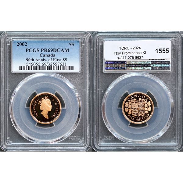 2002 $5 Gold 90th Ann of First $5, PCGS Splendid PROOF-69DCAM.