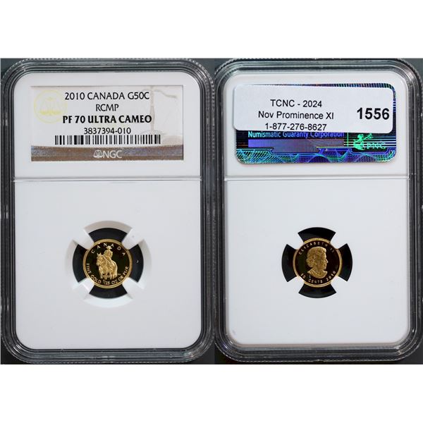 2010 50¢ Gold RCMP, NGC Perfect PROOF-70UC.