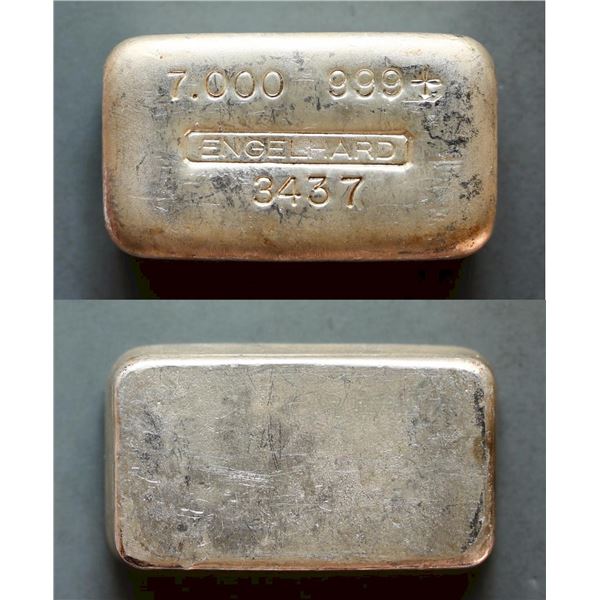 Engelhard 7oz Silver 999+ Ingot (Series 3), Vintage Poured Bar -  Engelhard #3437.  Rare US 4-digit 