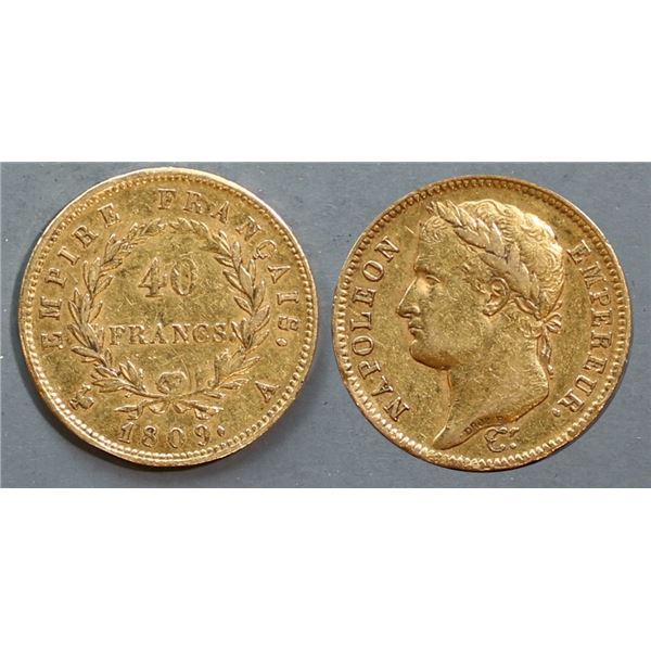 France;  1809-A Gold 40 Francs EF or better.