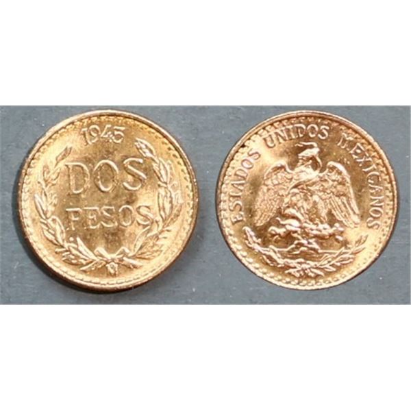 Mexico; 2 Pesos Gold 1945 Choice Uncirculated or better