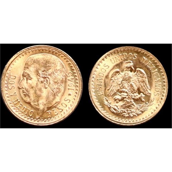 Mexico; 2 1/2 Pesos Gold 1945 Choice Uncirculated or better