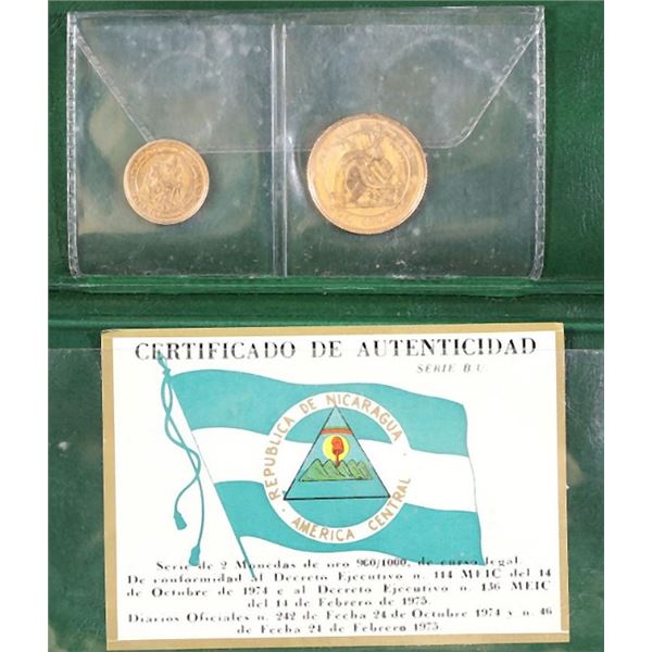 Republic of Nicaragua;  1975 200 & 500 Cordoba UNC Gold Set in vinyl holder.  AGW 0.2171 oz.