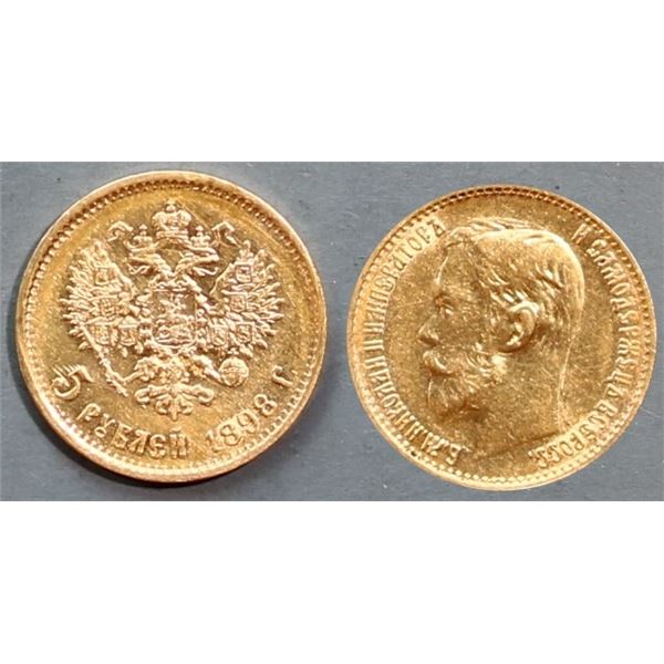 Russia;  1898 5 Roubles AU - Gold Nicholas II,    0,124 oz.