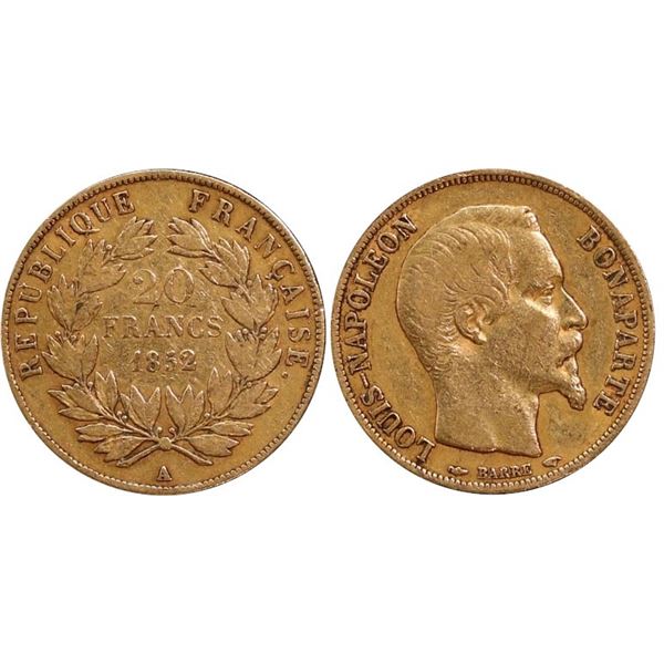 France;  1852A Gold 20 Francs.