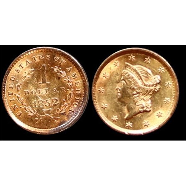 USA; 1852 $1 Gold AU or better