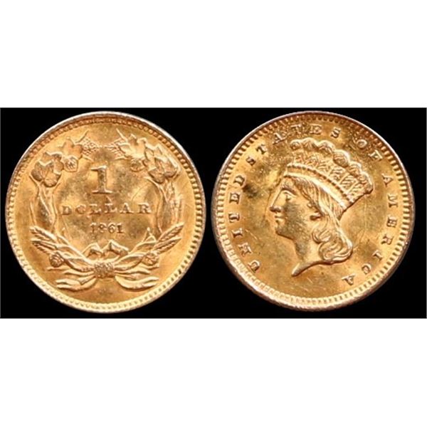 USA; 1861 $1 Gold AU or better