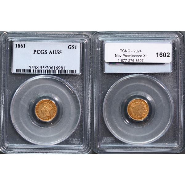 USA; 1861 $1 Gold PCGS Choice About Uncirculated-55