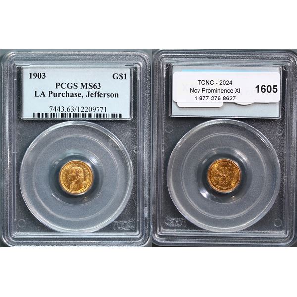 USA; 1903 $1 Gold LA Purchase, Jefferson PCGS Choice Mint State-63
