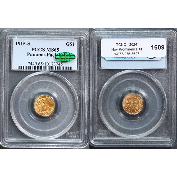 USA; 1915-S $1 Gold Panama - Pacific  PCGS Gem Mint State-65 (CAC)