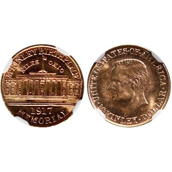 USA; 1917 $1 Gold McKinley NGC Choice Mint State-63