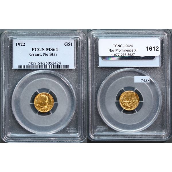 USA; 1922 $1 Gold Grant, No Star PCGS Choice Mint State-64